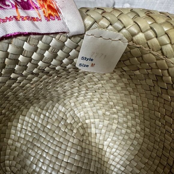 Vintage Waltah Clarkes Hat Sz M Beige Straw w/ Red Feather Hawaiian Shops - Picture 5 of 7